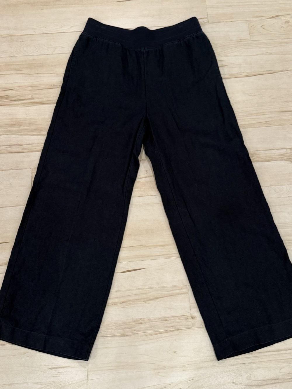 Soft Surroundings 100% Linen Navy Wide Leg Cropped Pants Medium Coastal